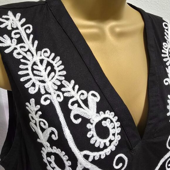 Cottage Goth Whimsigoth Fairy Black White Embroidered Maxi Dress Womens M Party - Picture 2 of 7